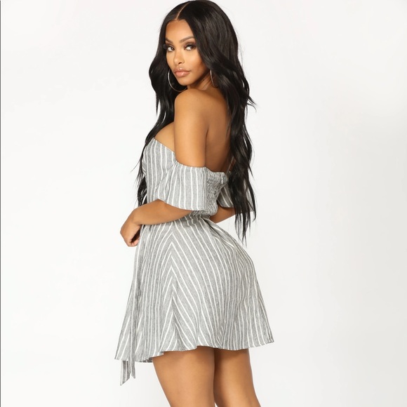 FashionNova Striped Off the Shoulder Dress - Picture 2 of 9